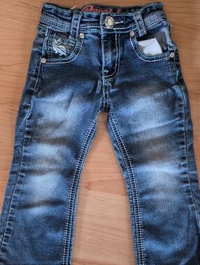Cowgirl Hardwear, Faded Blue Denim Jeans with Contrast Stitching, 3T